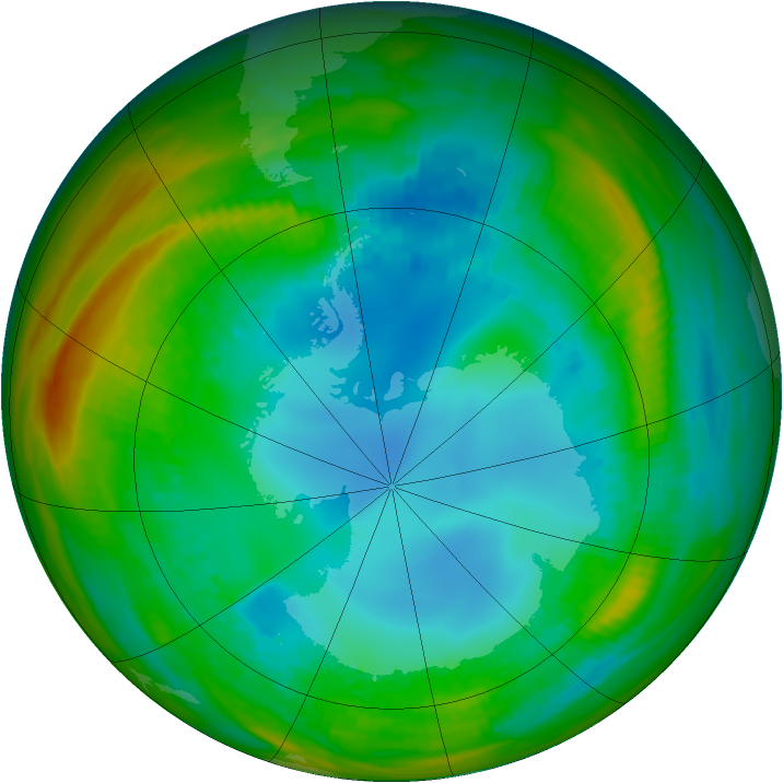 Antarctic ozone map for 05 August 1989